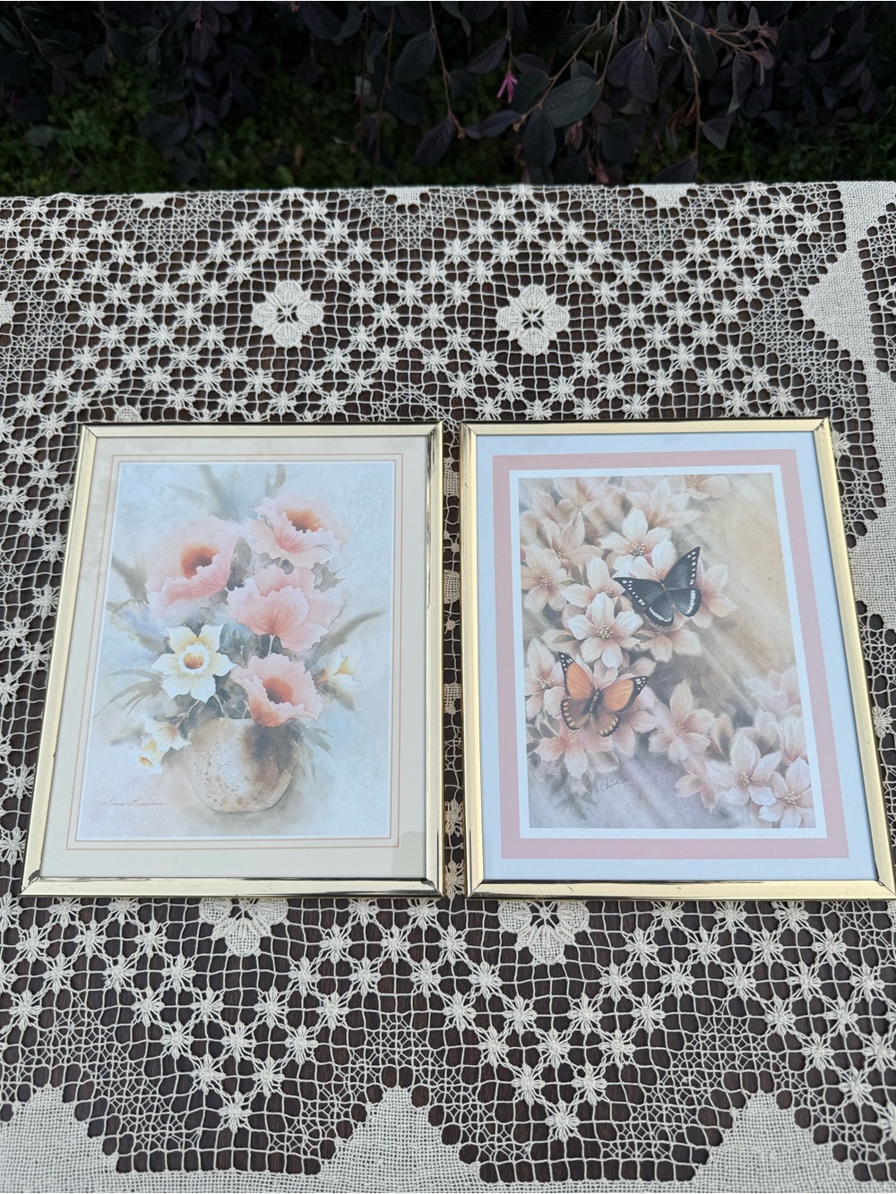 Butterflies and Blossoms Framed Watercolor Art Prints Vintage 1980s Signed (2)